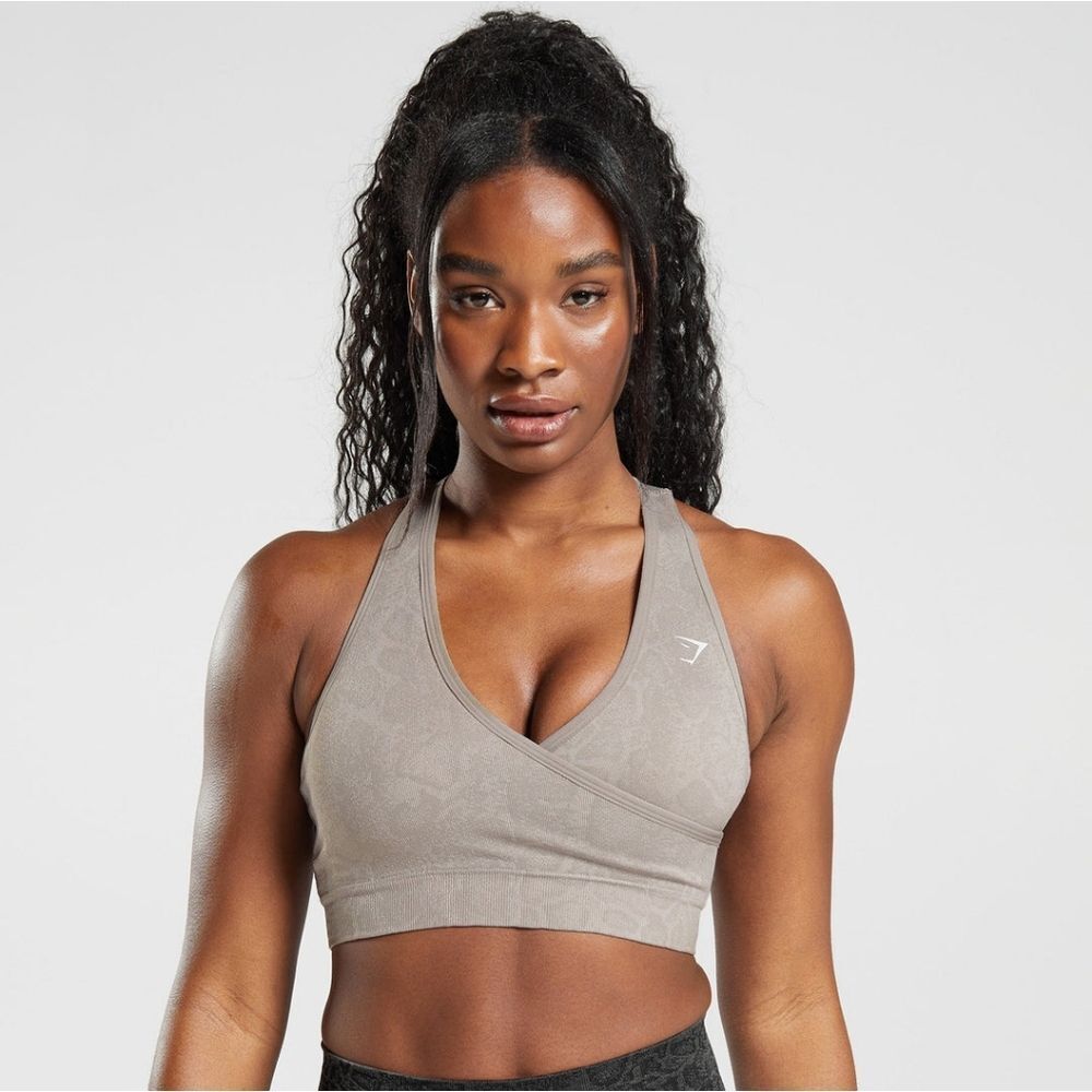 Gymshark ADAPT ANIMAL SEAMLESS SPORTS BRA Size S in Mushroom Brown/Urban GreyNWT